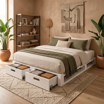 Infanskids Palletbed 2-persoonsbed Wit 180x200 cm met Opberg, Nieuw