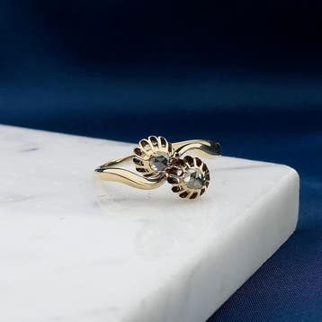 Gouden toi et moi ring met roos geslepen diamant; 14 kara..., Gebruikt, 20 of groter, Ophalen of Verzenden, Met edelsteen