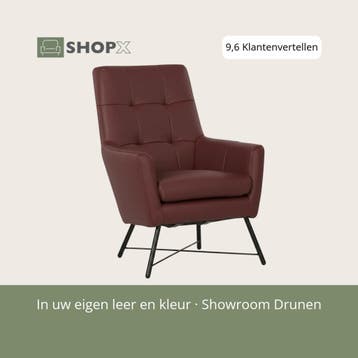 Leren fauteuil Proud - Toledo Bordeaux (donkerrood), Huis en Inrichting, Nieuw, Ophalen of Verzenden, 75 tot 100 cm, Industrieel, Modern