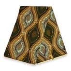 Afrikaanse wax print stof - Groen Geel Ancient Leaf Geometry, Ophalen of Verzenden, Nieuw
