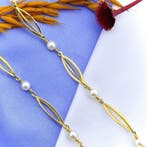 Gouden fantasie ketting met parels, Sieraden, Tassen en Uiterlijk, Kettingen, Gebruikt, Overige kleuren, Ophalen of Verzenden