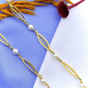 Gouden fantasie ketting met parels, Gebruikt, Ophalen of Verzenden, Met edelsteen, Goud