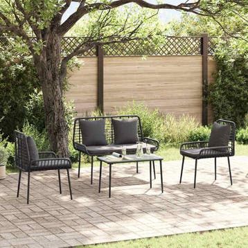 vidaXL Tuin eettafelset 3 st Zwart en Anthraciet poly rattan, Verzenden, Nieuw, Rotan, 3 zitplaatsen