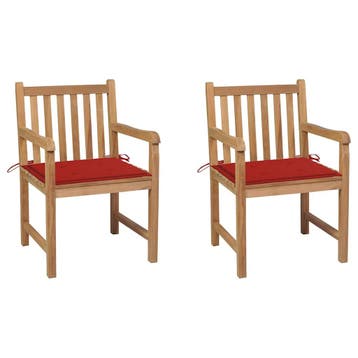 vidaXL Tuinstoelen 2 st met rode kussens massief teakhout, Verzenden, Nieuw