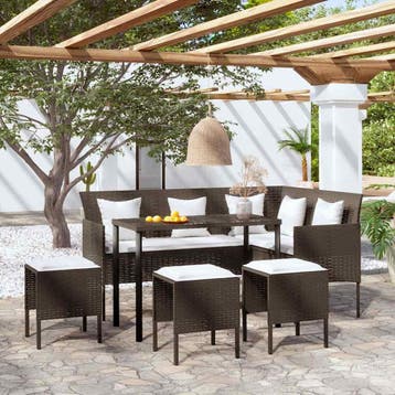 vidaXL 5-delige Loungeset met kussens L-vormig poly rattan, Verzenden, Nieuw, 5 zitplaatsen, Loungeset