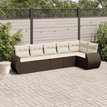 vidaXL 6-delige Loungeset met kussens poly rattan bruin, Verzenden, Nieuw, Loungeset