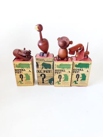 Figuur - Vier vintage houten dieren Royal Pet