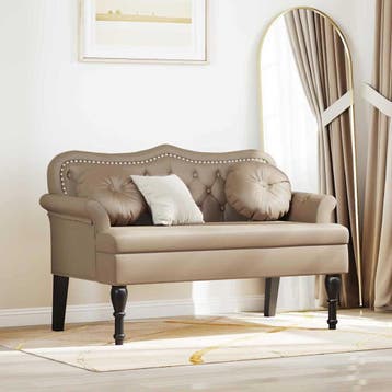vidaXL Chesterfield Bank Cappuccino 120,5 x 65 x 75 cm Nep, Huis en Inrichting, Banken | Bankstellen, Verzenden, Nieuw, Leer, Minder dan 150 cm