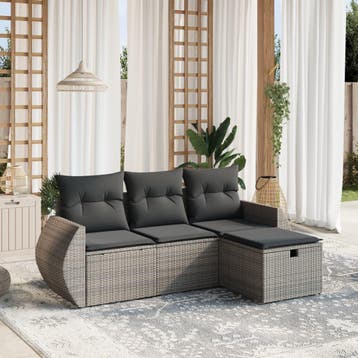 vidaXL 4-delige Loungeset met kussens poly rattan grijs, Verzenden, Nieuw, Loungeset