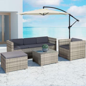 Loungeset Punta Cana L - Polyrotan - Grijs-gemeleerd, Verzenden, Nieuw