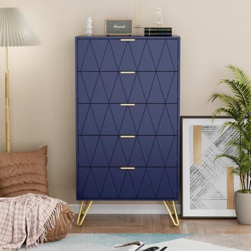 Commode - Dressoir - Ladekast - 60x34x110 cm - Donkerblauw -, Huis en Inrichting, Kasten | Dressoirs, Verzenden, Zo goed als nieuw