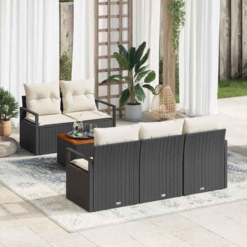 vidaXL Tuinbankenset 6 st Zwart poly rattan, Tuin en Terras, Verzenden, Nieuw, 6 zitplaatsen