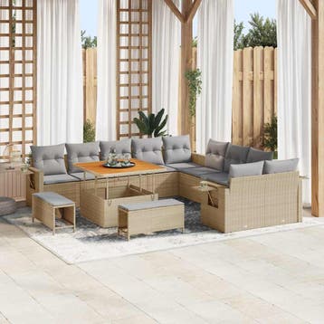 vidaXL Tuinbankenset 13 st Beige poly rattan, Verzenden, Nieuw, 3 zitplaatsen