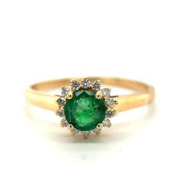 Ring - 14 karaat Geel goud - 0.74ct. tw. Smaragd - Diamant, Nieuw