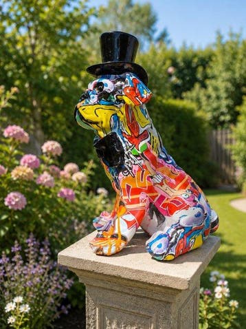 Beeld, street Art dog with cape - 27 cm - polyresin, Antiek en Kunst