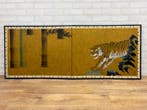 Kamerscherm - Hout, Zijde, Textiel - Japan - tijger/bamboe