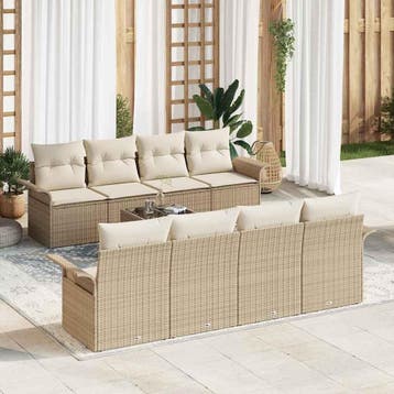 vidaXL Tuin Sofa Set 9 st Beige poly rattan, Verzenden, Nieuw, Meer dan 8 zitplaatsen