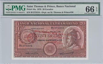 1976 Saint Thomas Prince 20 Escudos Pick 44a Pmg Gem Unc..., Verzenden