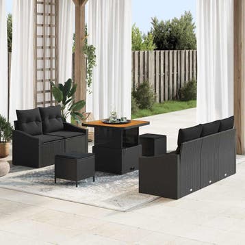 vidaXL Tuin Sofa Set 8 st 7-Aantal zitplaatsen Zwart, Verzenden, Nieuw, Rotan, 8 zitplaatsen