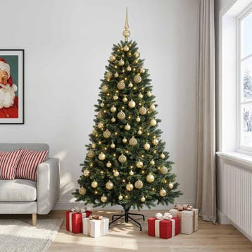 vidaXL Kunstkerstboom met kerstbal 240 cm 300 LEDs Warmwit, Verzenden, Nieuw