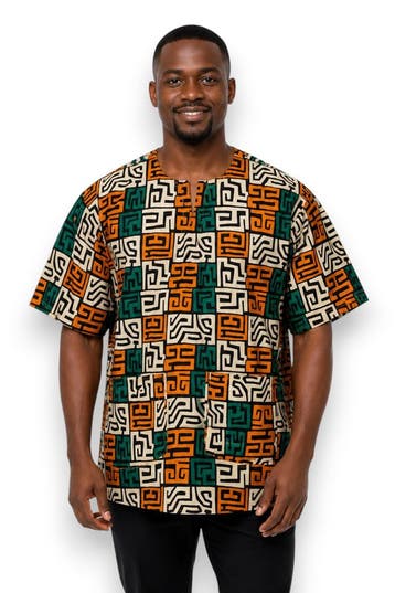 Zeegroen & Geel-oranje Kuba Blocks Dashiki Shirt / Dashiki J, Ophalen of Verzenden, Nieuw