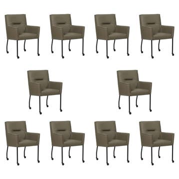 Set van 10 Leren eetkamerstoelen Lucky - Toledo Smog, Ophalen of Verzenden, Nieuw, Leer