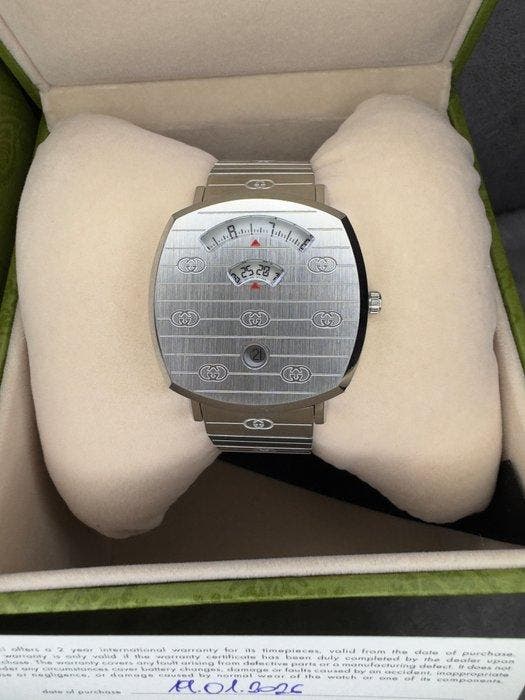 Gucci - Grip - 38 mm - Quartz - Silver Dial - Unisex Watch -, Sieraden, Tassen en Uiterlijk, Horloges | Heren