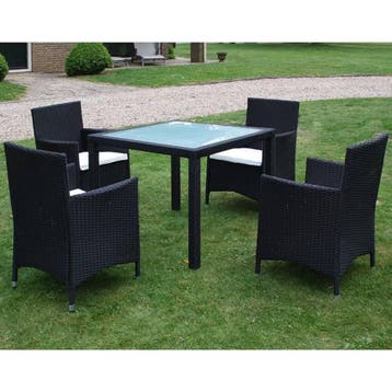 vidaXL 5-delige Tuinset met kussens poly rattan zwart, Verzenden, Nieuw, 4 zitplaatsen, Tuinset