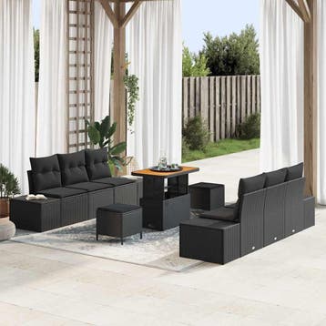 vidaXL Tuinbankenset 9 st 8-Aantal zitplaatsen Zwart Poly, Tuin en Terras, Verzenden, Nieuw, Rotan, Meer dan 8 zitplaatsen