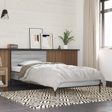 vidaXL Bedframe bewerkt hout en metaal grijs sonoma eiken, 100 cm, Eenpersoons, Verzenden, Nieuw