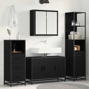 vidaXL Badkamermeubelset 4 st Zwart Eiken 90 x 33 x 60 cm, Verzenden, Nieuw, Overige typen