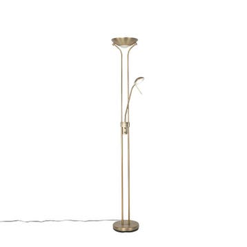 Moderne vloerlamp brons met leeslamp incl. LED dim to warm, Verzenden, Nieuw, Classic-antique