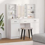 vidaXL Make-up tafel set met LED met lade 3 pcs Wit Bewerkt, Verzenden, Nieuw
