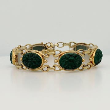 Armband - 14 karaat Geel goud - Malachiet, Nieuw