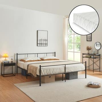 Metalen bed Laos met bedbodem en matras zwart 180x200 cm, Verzenden, Nieuw