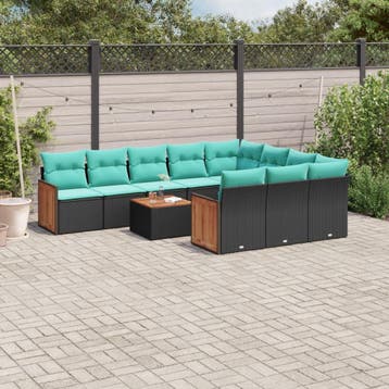vidaXL 11-delige tuinbankset met kussens, zwart polyrotan, Verzenden, Nieuw
