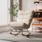 Comfortabele Schommelstoel Beige – Hoge Rug – Loungefauteuil, Huis en Inrichting, Stoelen, Verzenden, Wit, Nieuw, Hout
