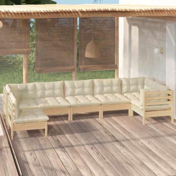 vidaXL 7-delige Loungeset met crèmekleurige kussens, Verzenden, Nieuw, 7 zitplaatsen, Loungeset