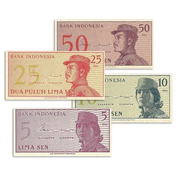 Indonesië Sen Serie 1964 | Complete Set van 4 bankbiljetten, Verzenden