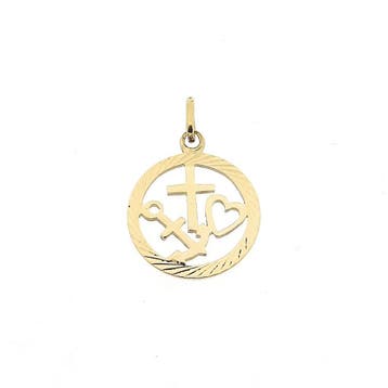 Gouden hanger; Geloof hoop en liefde (Hanger of bedel), Ophalen of Verzenden, Gebruikt, Goud, Overige merken