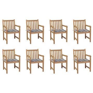 vidaXL Tuinstoelen 8 st met grijs geruite kussens massief, Verzenden, Nieuw, Hout