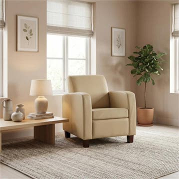 Leren fauteuil Joy - Toledo Kalahari (bruin) - Poten hout, Nieuw, Ophalen of Verzenden, Eigentijds, Klassiek, Modern, 50 tot 75 cm
