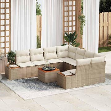 vidaXL Tuinbankenset 9 st Beige Poly riet, Verzenden, Nieuw, Rotan, Meer dan 8 zitplaatsen