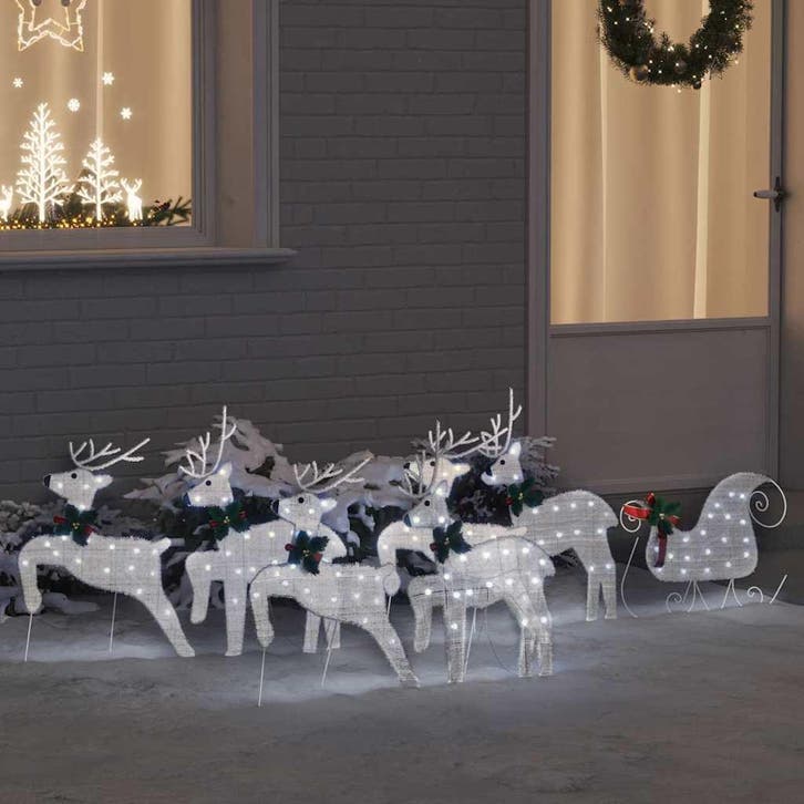 vidaXL LED Rendieren 7 st Zilver 43 x 18 x 66 cm Stof, Diversen, Kerst, Nieuw, Verzenden