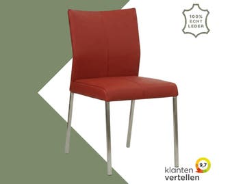 Leren eetkamerstoel Basic - Toledo Red (rood) - Poten staal, Nieuw, Leer, Ophalen of Verzenden, Rood