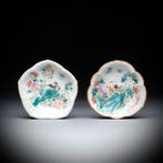 GEEN RESERVE - 2 antieke Chinese Famille Rose Magpies