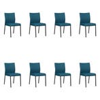 Set van 8 Leren eetkamerstoelen Basic - Hermes Turquoise, Huis en Inrichting, Stoelen, Ophalen of Verzenden, Nieuw, Leer