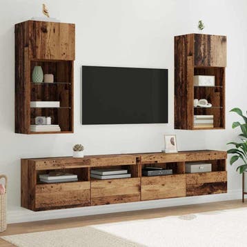 vidaXL Wandgemonteerde TV-kasten 2 st Oudhout Bewerkt hout, Minder dan 50 cm, Verzenden, Nieuw, Minder dan 100 cm