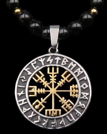 Obsidiaan - Halsketting - Viking Kompas Vegvísir - Richting