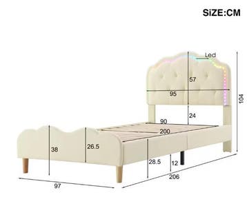 Kinderbed 90x200 cm – Gestoffeerd LED Bed met Golfhoofdeinde, Verzenden, Nieuw
